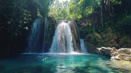 waterfall in the jungle, beautiful stream and forest, perfect travel wallpaper