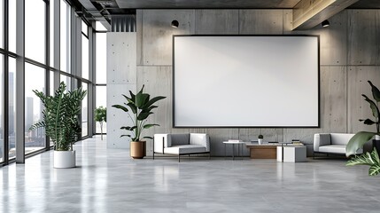 Poster - corporate branding identity logo display white blank frame mockup with modern business offices reception background as banner with copy space area mock up : Generative AI