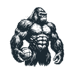 Canvas Print - The gorilla basket player. Black white vector illustration.