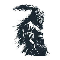 Sticker - The tribesman of maori. Black white vector illustration.
