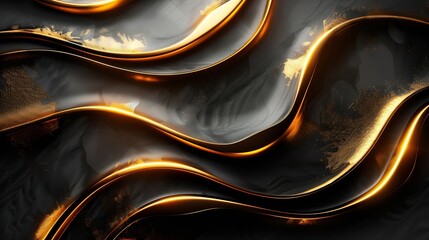 Poster - 3D abstract wallpaper Threedimensional dark golden and black background golden wallpaper Black and gold background : Generative AI