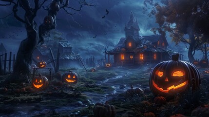 Happy Halloween Spooky Nighttime Scene