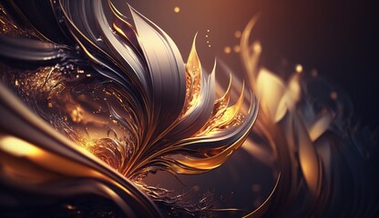 Abstract golden wave design with swirling forms and shimmering light effects