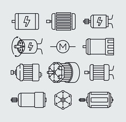 Electric Motor Vector Line Icons Set