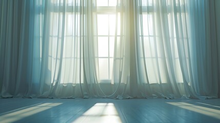 Aufkleber - Backlit window with white curtains in empty room : Generative AI