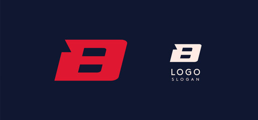Poster - Wide bold red letter B, modern dynamic logo for business identity of technological, automotive and sports business. Vector illustration.