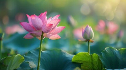 Poster - Pink lotus background image select focus : Generative AI