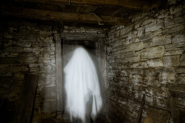 ghost in abandoned building Halloween background