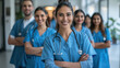 © Niks Ads - Confident medical indian staff team with doctor nurse and healthcare specialist professions people in hospital