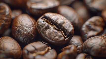 Poster - Close up of brown roasted coffee beans : Generative AI