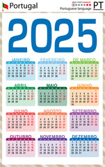 Wall Mural - Portuguese vertical pocket calendar for 2025. Week starts Monday