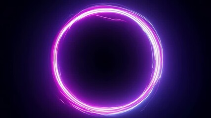 Wall Mural - Vibrant neon circle with glowing pink and purple light on dark background