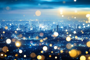 Wall Mural - Blured city lights, abstract bokeh background of illuminated.