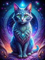 Sticker - beautifully illustrated cat on the background of abstract overflows