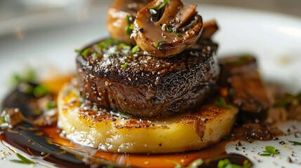 Poster - exquisite Potato Confit and Mushroom Truffle Fine Dining This highquality image captures the artistry and sophistication of a gourmet meal : Generative AI