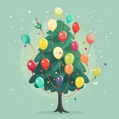 Poster - Happy holiday, funny tree with balloons