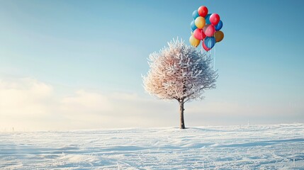 Wall Mural - Happy holiday, funny tree with balloons