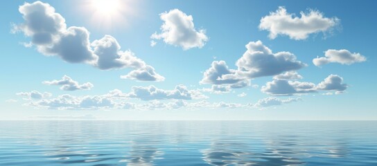 Poster - Panorama of tropical beach showcasing sky and sea meeting in a wide horizon with a wide horizon