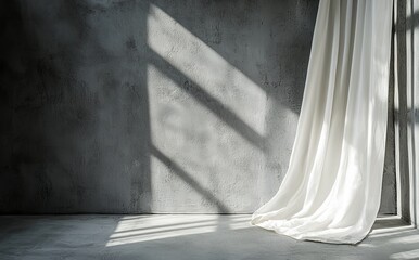 Fototapete - The room is empty, the walls are blank, the floor is light, and there is sunlight shining through