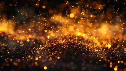Poster - Golden flame of fire Fire embers particles over black background Fire sparks background Abstract dark glitter fire particles lights bonfire in motion blur : Generative AI