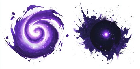 Aufkleber - Abstract purple particle effect, swirling particles visual effect layer overlay isolated black and transparent