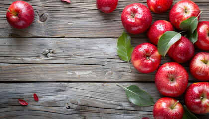 Ripe red apples on wooden background