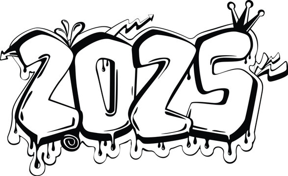 2025 in graffiti black and white illustration 