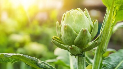 Aufkleber - A garden with sunlit fresh artichokes, with a space for text