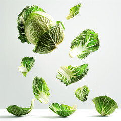 Wall Mural - Floating cabbage leaves in air