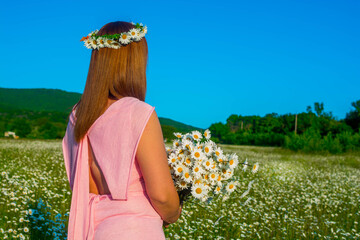 Wall Mural - Girl in a chamomile field