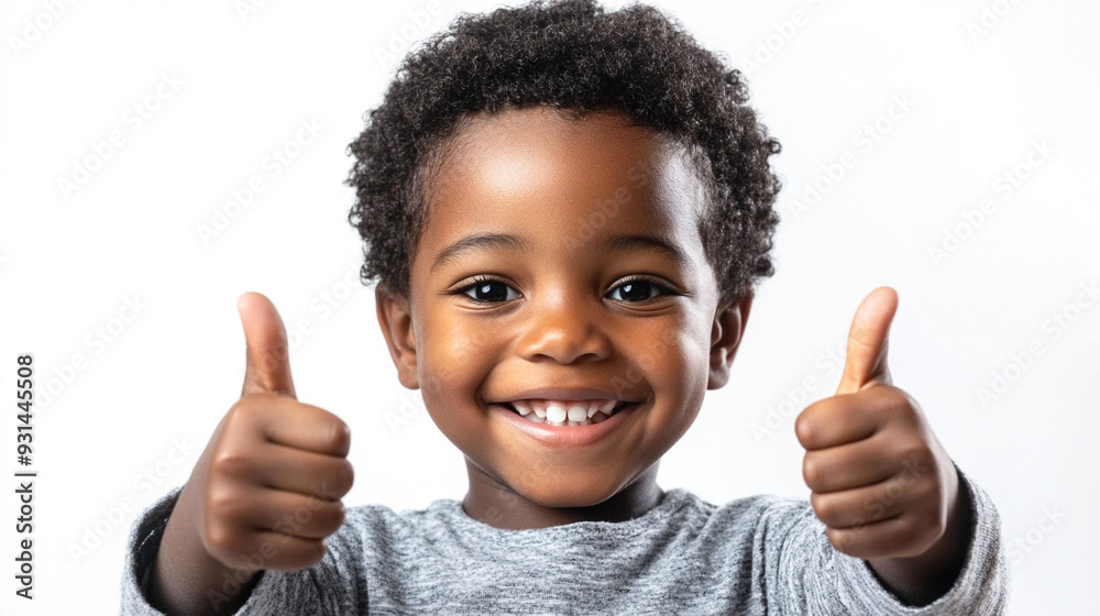 Happy smiling african american little boy showing thumbs up with hos ...
