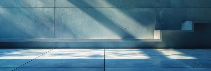 Canvas Print - Close-up image of a deep blue surface on the floor beside a smooth wall, casting soft large shadows, showcasing a blue color palette and deep blue tones reminiscent of a fragrance promotion.