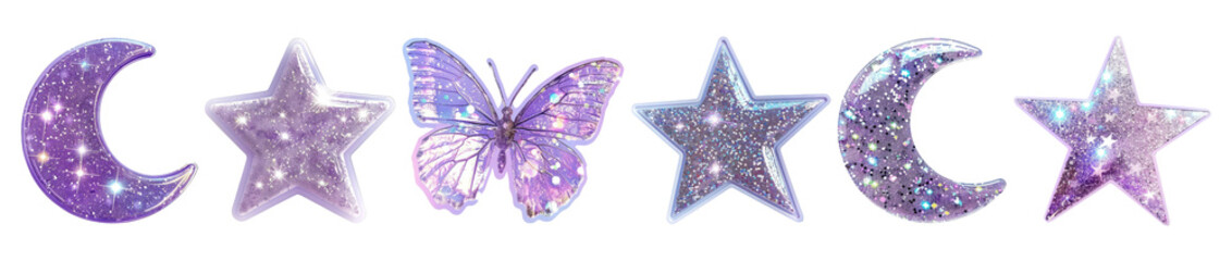 Canvas Print - Sparkling celestial butterfly stars png cut out element set