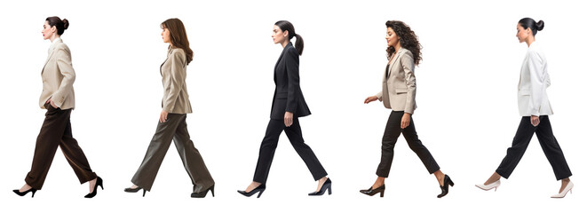 Wall Mural - Walking businesswomen full body png cut out element set