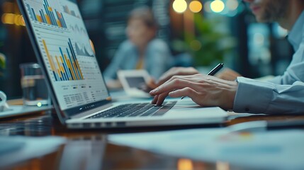 Poster - Business meeting and team with laptop in boardroom brainstorming and communication for company project Employee tech and typing for minutes or agenda record collaboration and workplace : Generative AI