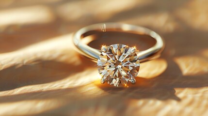 Wall Mural - White gold ring with diamond on beige background with shadows Still life and creative photo : Generative AI