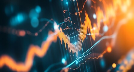 Poster - Abstract Data Visualization with Orange and Blue Lines and Grid