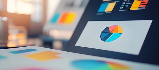 Poster - Laptop Screen Displaying a Pie Chart and Other Colorful Data