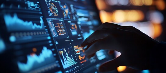 Poster - Hand Interacting with a Screen Displaying Data and Charts