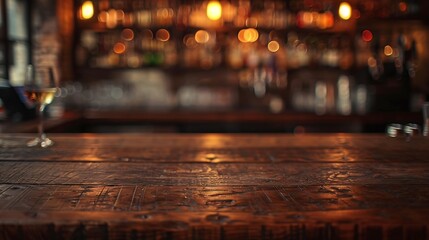 Poster - dark brown top of bar and free space for your glass : Generative AI