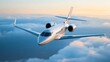 © NATTAWUT - Luxurious private jet flying high in a pristine sky capturing the essence of freedom and travel
