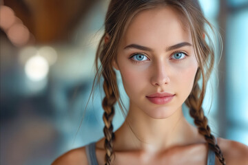 Wall Mural - A woman with blue eyes and braids in her hair