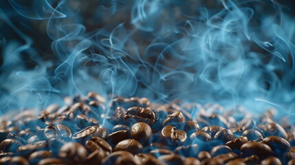 Wall Mural - Coffee beans roasting with smoke  selective focus and soft focus : Generative AI