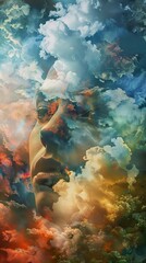 Poster - Surreal Face in Clouds: A Dreamlike Abstract Painting