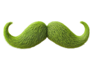 Green furry mustache on a transparent background with a whimsical and playful design