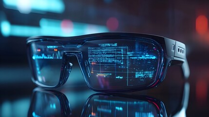 Poster - High tech augmented reality fitness tracking glasses that monitor physical activity and display real time health metrics to users for enhanced wellness and performance optimization