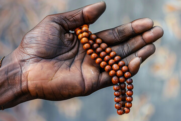 African-American hand of adult holding prayer bread. Faith devotion, spirituality guidance, reading prayer, meditation and hope concept