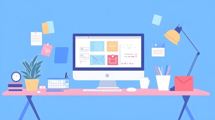 Poster - A clean desktop workspace filled with various digital productivity tools like task managers calendars and communication apps showcasing an organized and efficient remote work setup