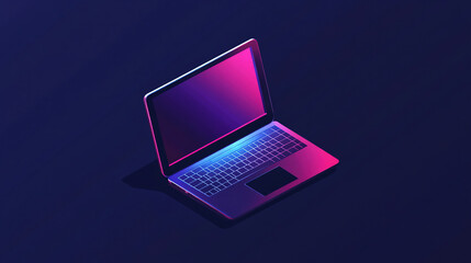 Poster - Concept symbolizes technology, online communication, e-commerce, business activity,and social media interaction. Blue digital background. Laptop isometric background. High tech. Technology background