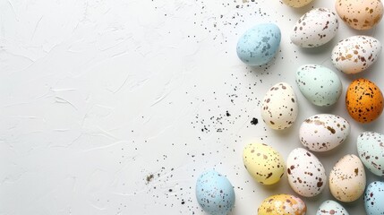 Wall Mural - Easter eggs on white background with space for text